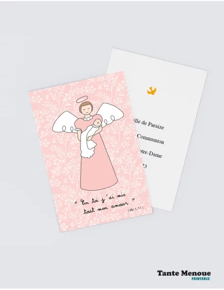 4 Cartes de Baptême "Naissance" Rose (Personnalisable) - à imprimer
