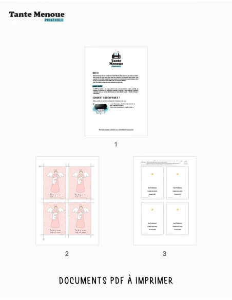 4 Cartes de Baptême "Naissance" Rose (Personnalisable) - à imprimer