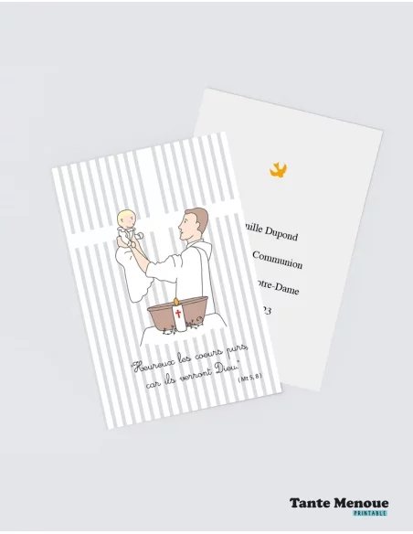 4 Cartes de Baptême "Présentation de l'enfant" (Personnalisable) peau claire