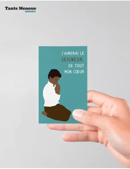 4 Cartes de Communion COLOR Bleu "J'aimerai le Seigneur" Garçon peau foncée (Personnalisable) - à imprimer
