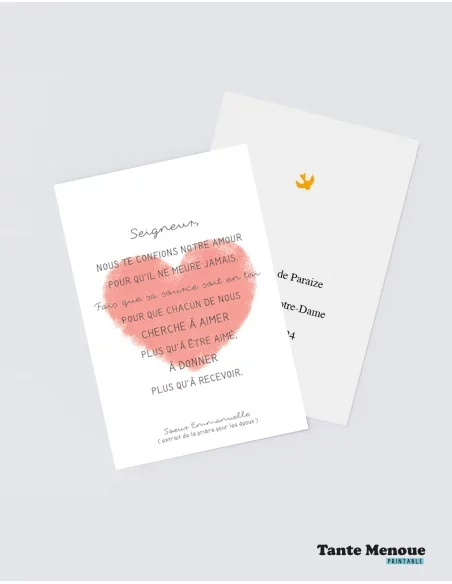 4 Cartes de prière "Époux" (Personnalisable) cœur rose - à imprimer