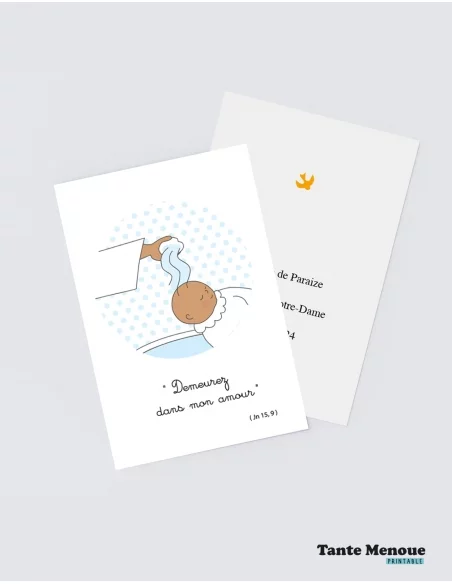 4 Cartes de Baptême "Le Baptême" (Personnalisable) - peau mate