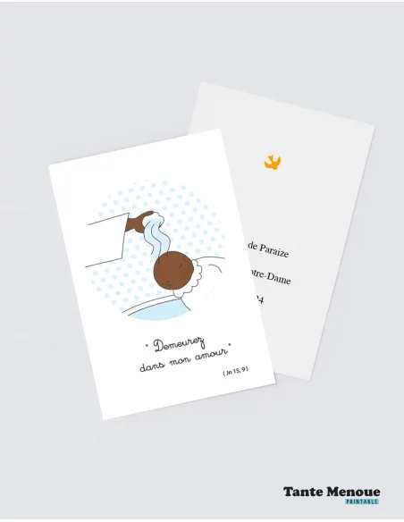 4 Cartes de Baptême "Le Baptême" (Personnalisable) - peau foncée