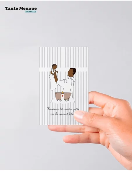 4 Cartes de Baptême "Présentation de l'enfant" (Personnalisable) peau foncée