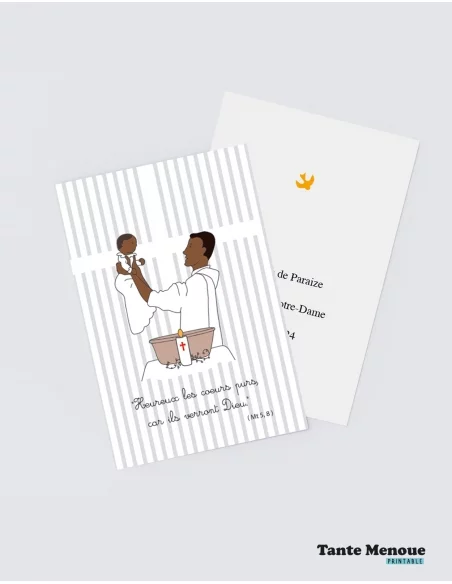 4 Cartes de Baptême "Présentation de l'enfant" (Personnalisable) peau foncée