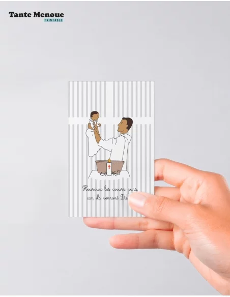4 Cartes de Baptême "Présentation de l'enfant" (Personnalisable) peau mate