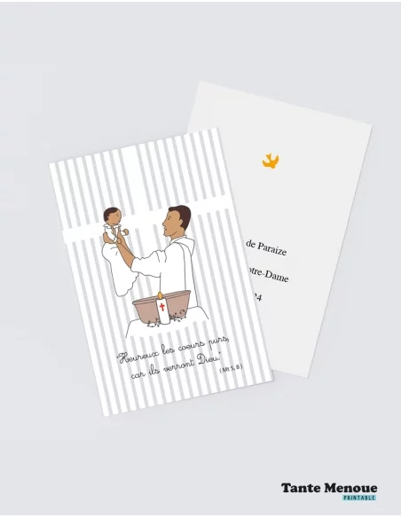 4 Cartes de Baptême "Présentation de l'enfant" (Personnalisable) peau mate