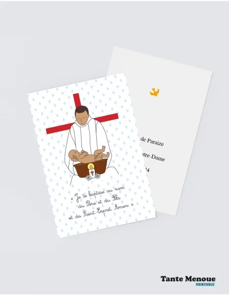 4 Cartes de Baptême "Baptême par immersion" (Personnalisable) peau mate