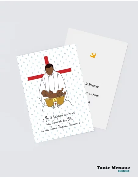 4 Cartes de Baptême "Baptême par immersion" (Personnalisable) peau foncée