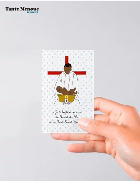 4 Cartes de Baptême "Baptême par immersion" (Personnalisable) peau foncée