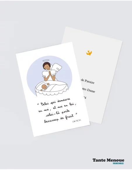 4 Cartes de Baptême "Berceau" (Personnalisable) peau mate