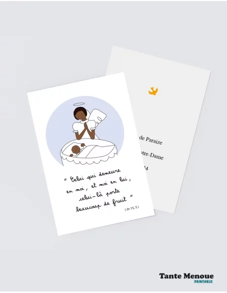 4 Cartes de Baptême "Berceau" (Personnalisable) peau foncée