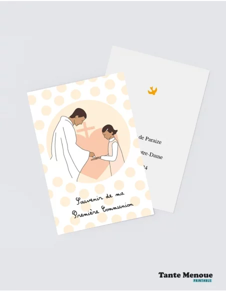 4 Cartes de "Communion Fille" (Personnalisable) peau mate