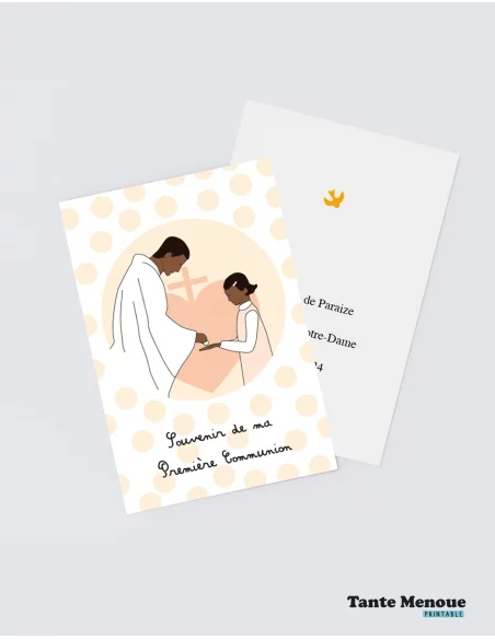 4 Cartes de "Communion Fille" (Personnalisable) peau foncée
