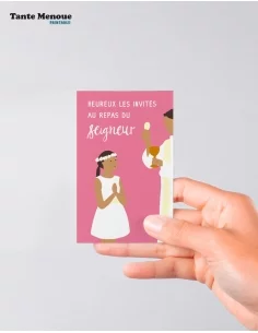 4 Cartes de Communion COLOR Rose "Heureux les invités"... 2