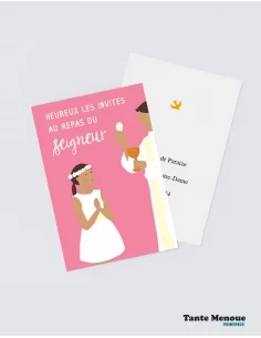 4 Cartes de Communion COLOR Rose "Heureux les invités"...