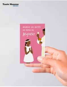 4 Cartes de Communion COLOR Rose "Heureux les invités"... 2
