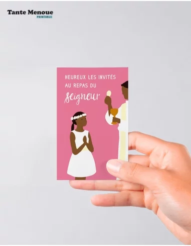 4 Cartes de Communion COLOR Rose...
