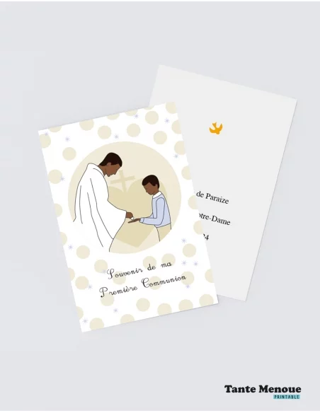4 Cartes de "Communion Garçon" peau foncée (Personnalisable) - à imprimer