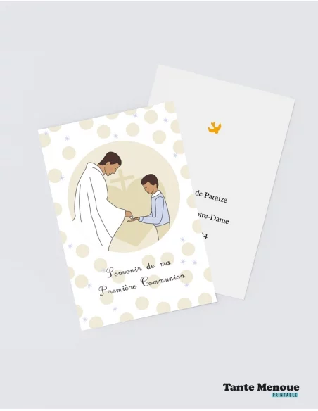 4 Cartes de "Communion Garçon" peau mate (Personnalisable) - à imprimer